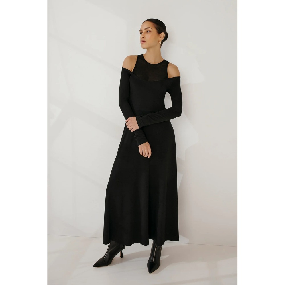 NWT Marcella NYC Carter Dress Black Jersey A Line Maxi Women's Size M